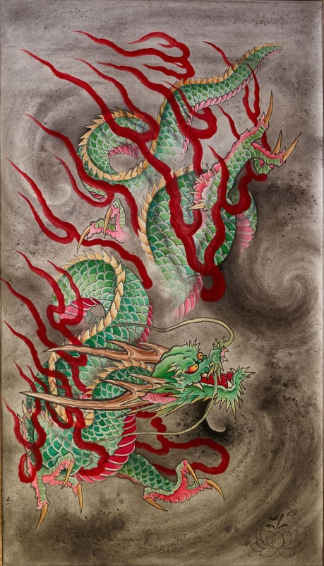 Immerse yourself in the mesmerizing world of artwork with Joel Long's watercolor paintings and background shading effects. Explore the unique fire-breathing dragon silk scroll print at Floating Picture World today!