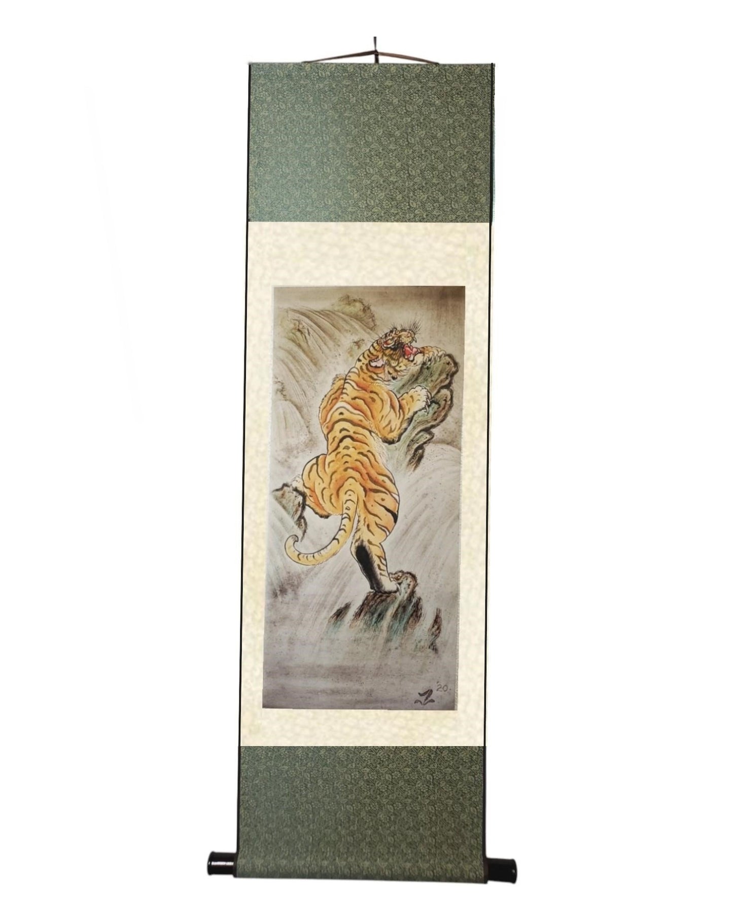 "Immerse yourself in the intricate world of Joel Long's watercolor paintings at Floating Picture World. Witness stunning artwork featuring a prowling tiger with captivating background shading effects on silk scrolls. Discover premium prints and artworks that will add a touch of elegance to your space."