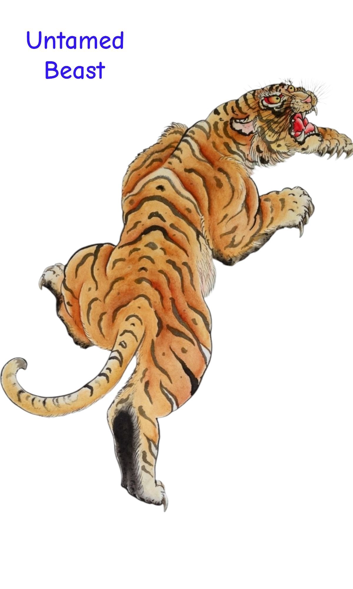 Experience the untamed majesty of "Prowling Tiger" from Floating Picture World's Silk Scroll Print collection by artist Joel Long. Discover dynamic watercolor creations with a Japanese touch.