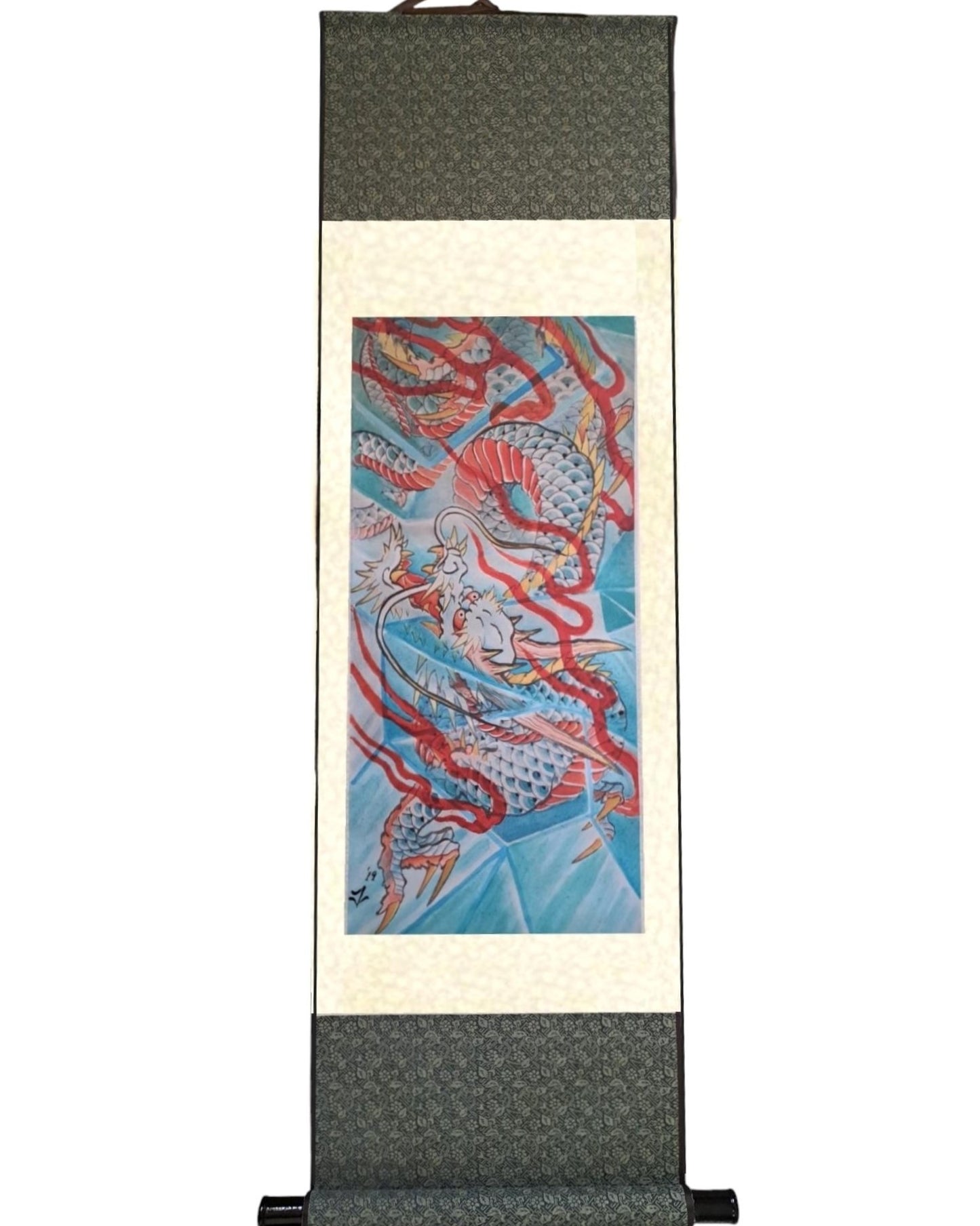 Immerse yourself in the mesmerizing world of Joel Long's silk scroll print watercolor paintings featuring stunning artwork of serpentine dragons with intricate background shading effects. Discover Floating Picture World's unique collection of serpentine dragon paintings and prints on silk scrolls today!
