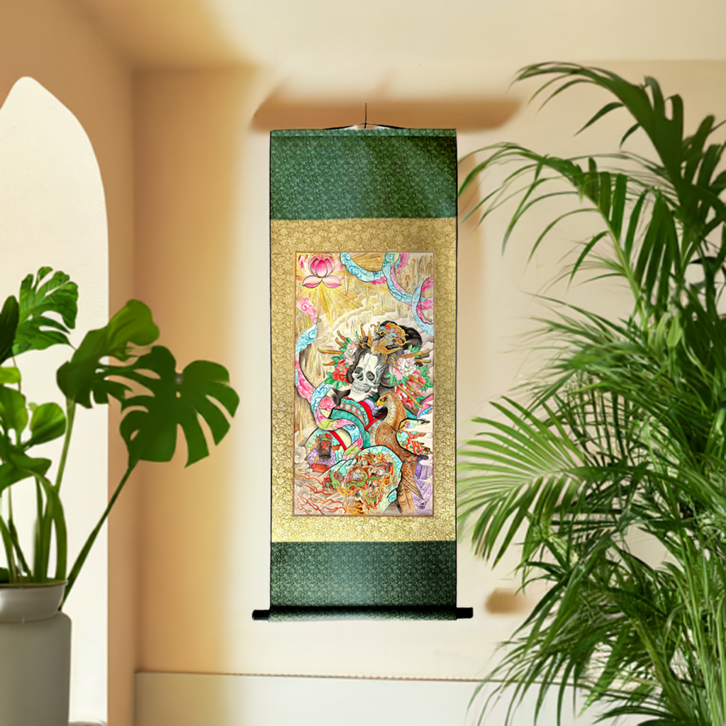 Immerse yourself in the mesmerizing world of watercolor paintings with Joel Long's exquisite silk scroll painting collection. Discover impeccable artwork, intricate background shading effects, and the iconic Epic Jigoku-Dayu silk scroll print at Floating Picture World.