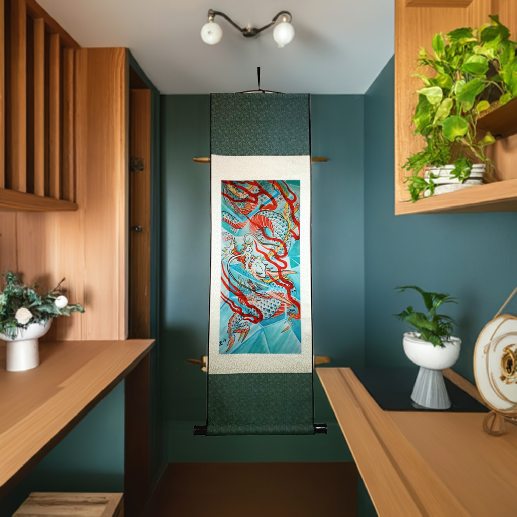 Immerse yourself in the mesmerizing world of Joel Long's silk scroll print watercolor paintings featuring stunning artwork of serpentine dragons with intricate background shading effects. Discover Floating Picture World's unique collection of serpentine dragon paintings and prints on silk scrolls today!
