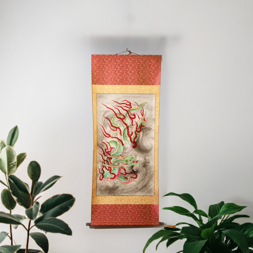 Immerse yourself in the captivating world of Joel Long's artwork at Floating Picture World! Explore the intricate detail and mesmerizing background shading effects of his fire breathing dragon original painting and more silk scroll watercolor paintings.